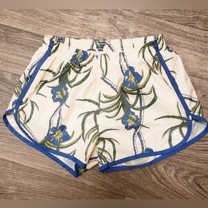 Tory Burch Cream Floral Athletic Shorts with Blue Trim